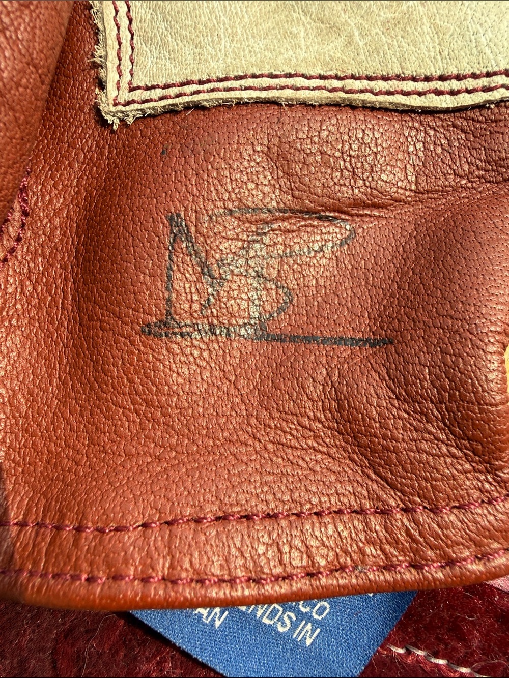 Men's Red Leather Gloves with White Skeleton Stitch Detail - Picture 3 of 9